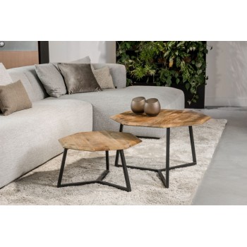 8 hoekige salontafelset van 2 | 70/70/45 cm en 55/55/34 cm | Mangohout Naturel