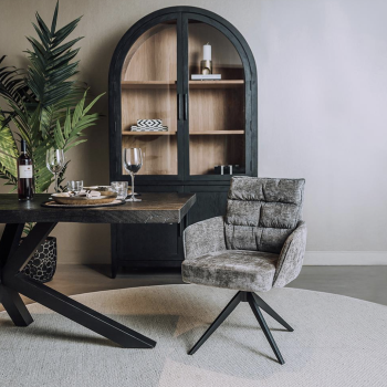 Eetkamerstoel Rosora met armleuning | Draaibaar | Grijs